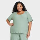 Women's Plus Size Short Sleeve Scoop Neck Ribbed T- Shirt - Ava & Viv Green