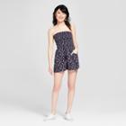 Women's Floral Print Strapless Smocked Top Romper - Xhilaration Navy (blue)/pink