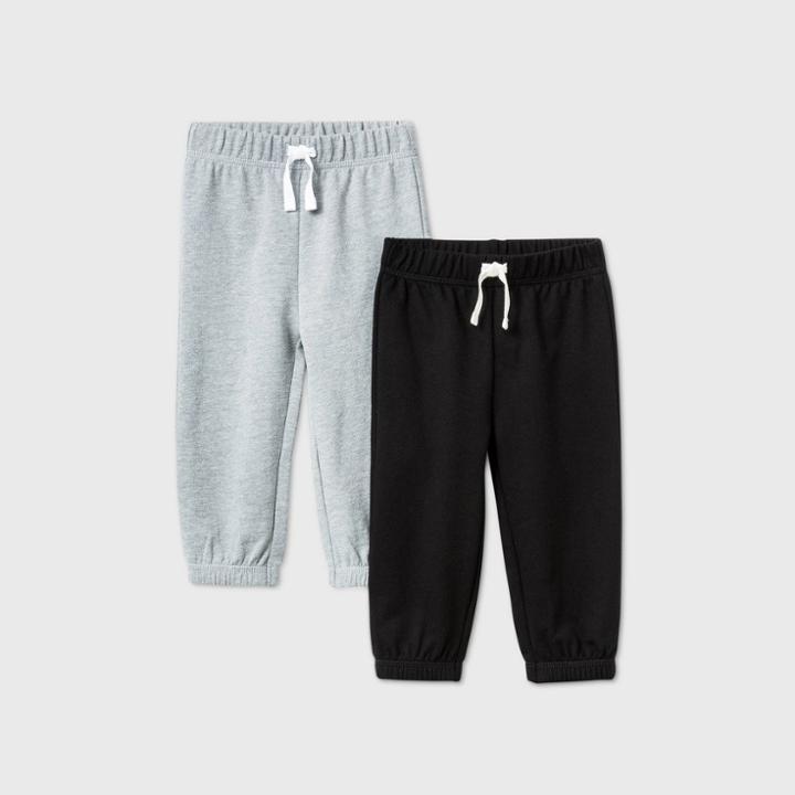 Baby Boys' 2pk Jogger Pants - Cat & Jack Gray/black Newborn, Black/gray