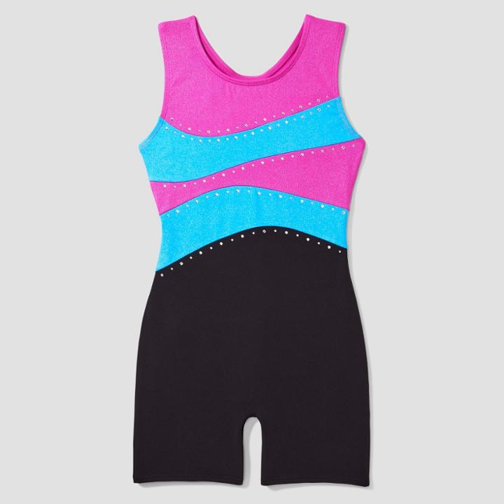 Freestyle By Danskin Girls' Activewear Biketard - Magenta/black