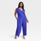 Women's Short Sleeve Wide Leg Jumpsuit - Ava & Viv Blue