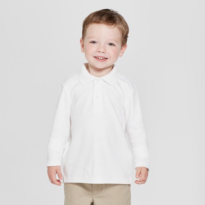 Toddler Boys' Long Sleeve Interlock Uniform Polo Shirt - Cat & Jack White