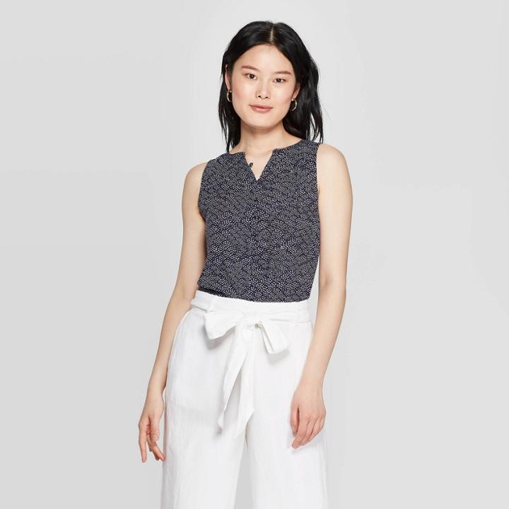 Women's Sleeveless V-neck Button-down Blouse - A New Day Xavier Navy