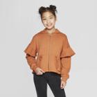 Girls' Zip-up Hoodie With Ruffles - Art Class Orange