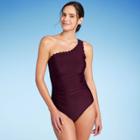 Women's Scallop One Shoulder High Coverage One Piece Swimsuit - Kona Sol Atlantic Burgundy Xs, Atlantic Red