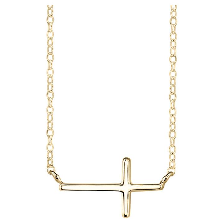 Distributed By Target Women's Sterling Silver Sideways Cross Station Necklace - Gold