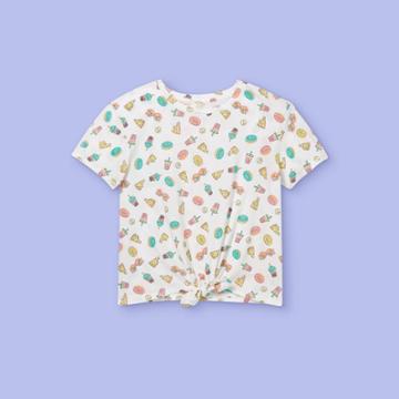 Girls' 'yummy Snacks' Tie-front Short Sleeve Graphic T-shirt - More Than Magic White