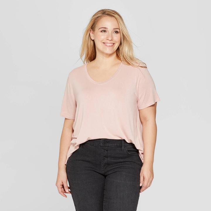 Women's Plus Size Relaxed Fit Short Sleeve Scoop Neck T-shirt - Ava & Viv Pink