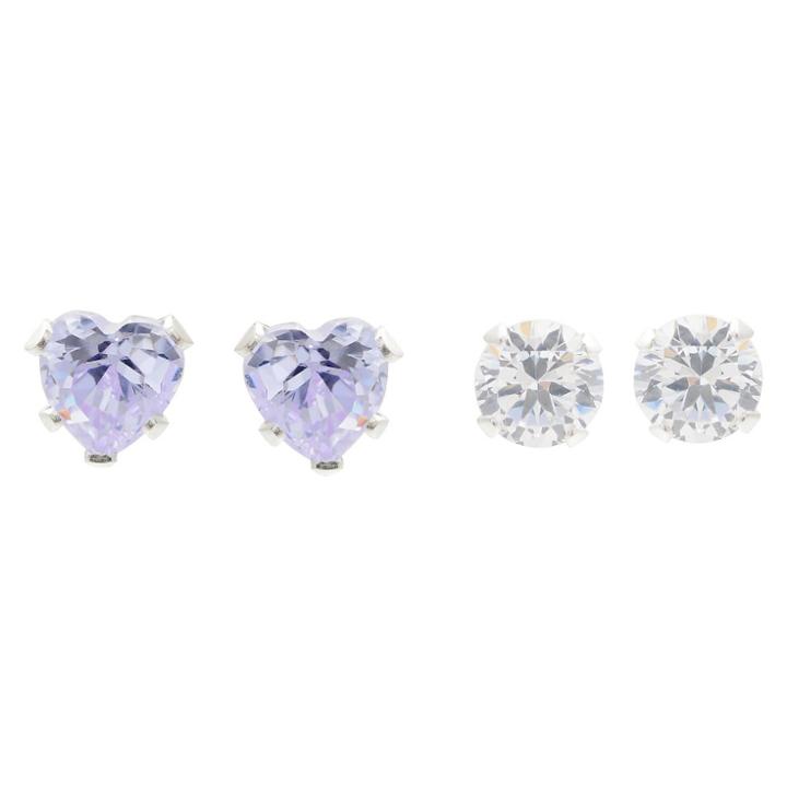 Journee Collection 3/5 Ct. T.w. Round-cut Cz Prong Set Stud Earrings Set In Sterling Silver - Dark Purple/white, Girl's