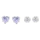 Journee Collection 3/5 Ct. T.w. Round-cut Cz Prong Set Stud Earrings Set In Sterling Silver - Dark Purple/white, Girl's