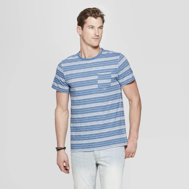 Men's Striped Regular Fit Short Sleeve Indigo T-shirt - Goodfellow & Co Xavier Navy