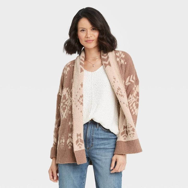 Women's Geometric Print Cardigan - Knox Rose Tan