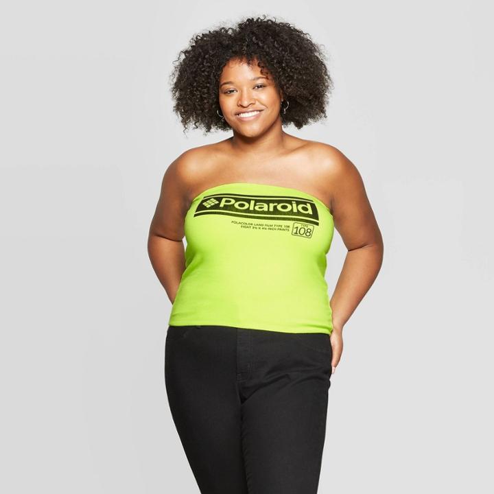 Mighty Fine Women's Polaroid Plus Size Graphic Tube Top - (juniors') - Neon Green