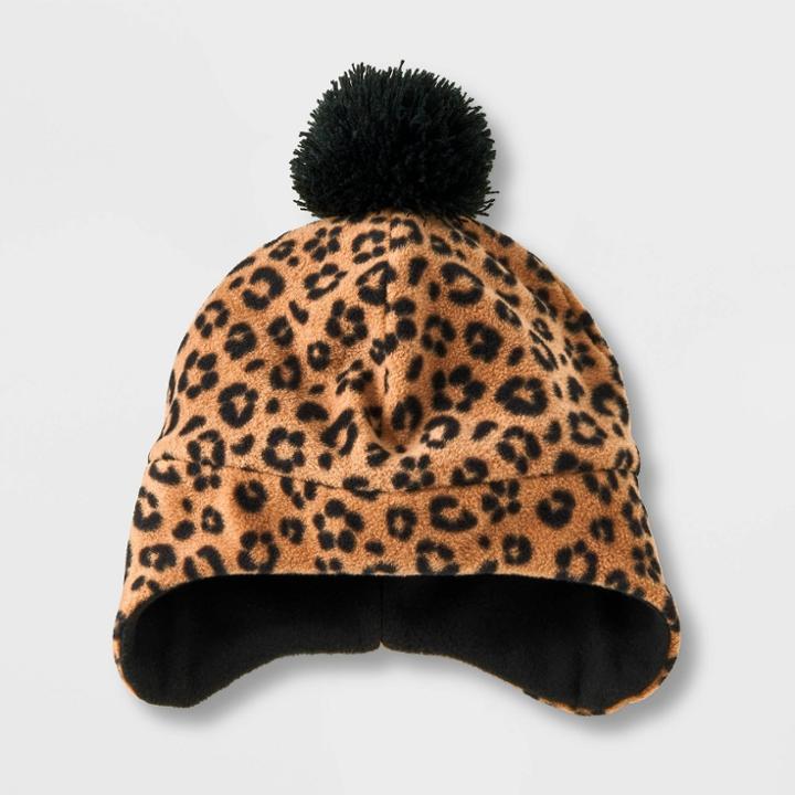 Girls' Leopard Print Fleece Hat - Cat & Jack Brown