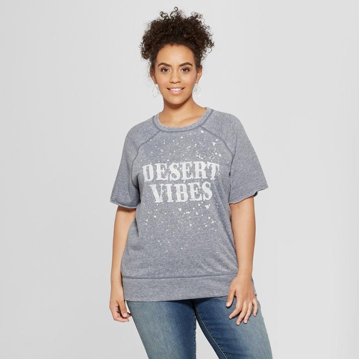 Women's Plus Size Short Sleeve Desert Vibes Splatter Print French Terry Sweatshirt - Grayson Threads (juniors') Blue