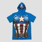 Marvel Boys' Captain America Short Sleeve Hooded T-shirt - Blue