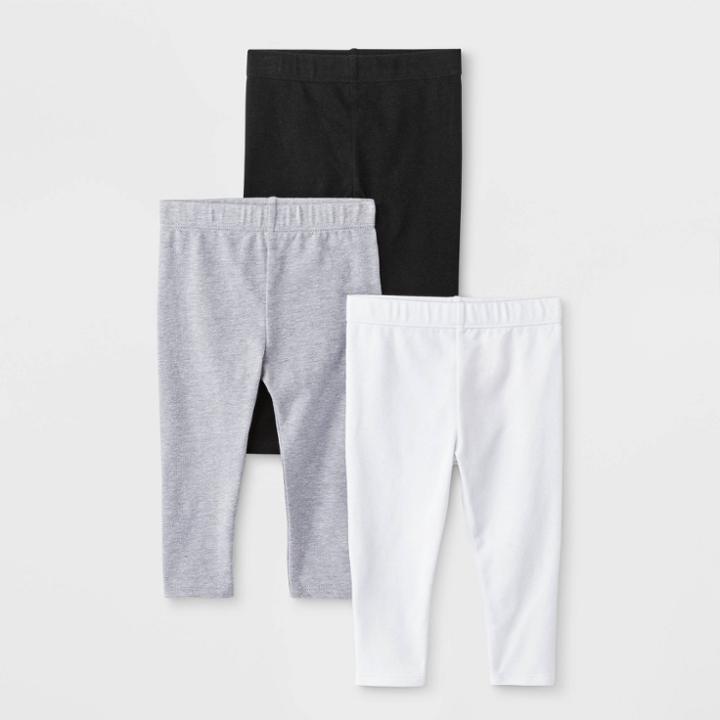 Baby Girls' 3pk Leggings - Cat & Jack Black/gray/white Newborn, Girl's