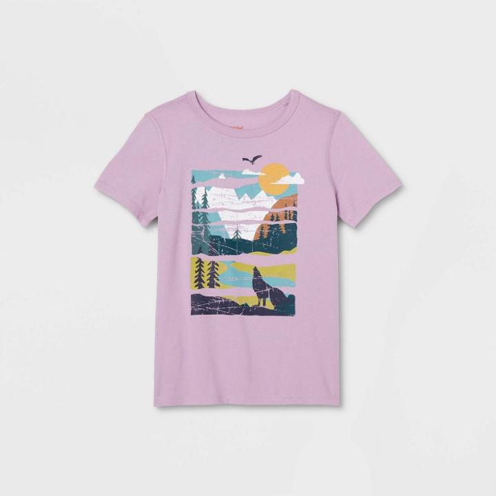 Kids' Adaptive Short Sleeve 'outdoor' Graphic T-shirt - Cat & Jack Dusty Lilac Purple