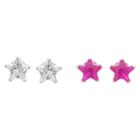 Journee Collection 1 Ct. T.w. Star-cut Cz Prong Set Stud Earrings Set In Sterling Silver - Dark Pink/white, Girl's