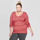 Women's Plus Size Long Sleeve V-neck T-shirt - Ava & Viv Mauve 3x, Women's, Size: