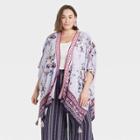 Women's Plus Size Floral Print Short Sleeve Kimono Jacket - Knox Rose Lilac