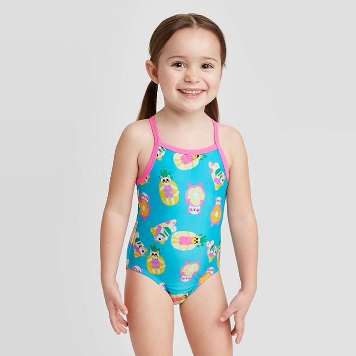 Toddler Girls' Panda Print One Piece Swimsuit - Cat & Jack Blue