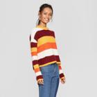 Women's Striped Long Sleeve Turtleneck Pullover Sweater - 3hearts (juniors') Mustard