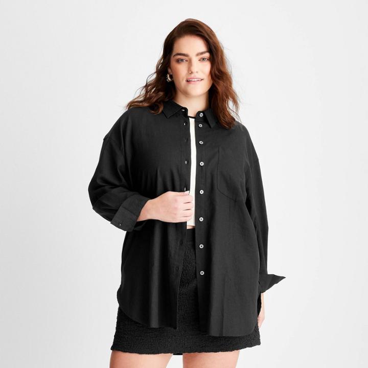 Women's Long Sleeve Oversized Linen Shirt - Future Collective With Gabriella Karefa-johnson Black