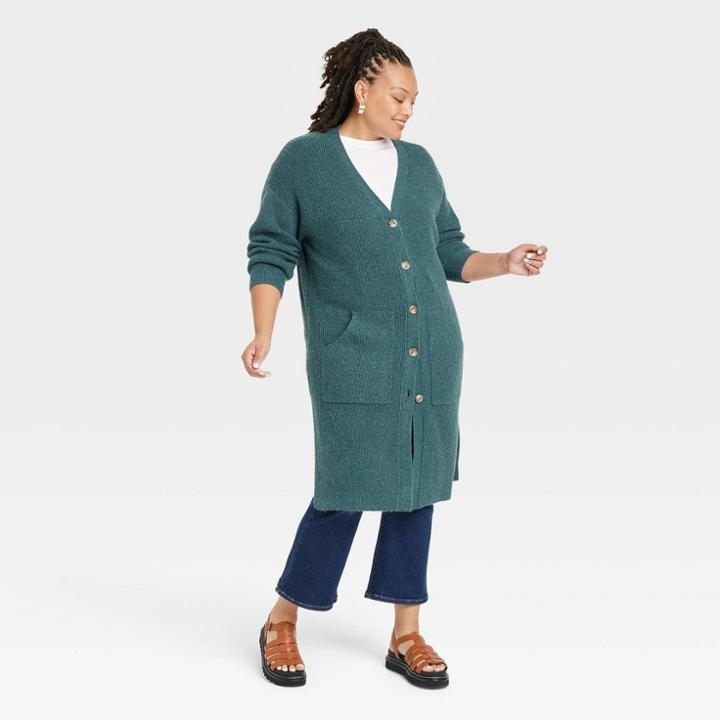 Women's Plus Size Duster Cardigan - Ava & Viv Green X