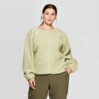 Women's Plus Size Long Sleeve Crewneck Sherpa Sweatshirt - Prologue Green X, Women's