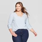 Women's Plus Size Long Sleeve V-neck Ribbed Henley T-shirt - Ava & Viv