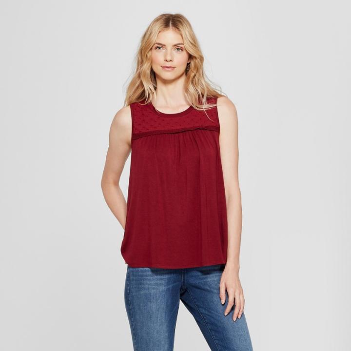 Women's Sleeveless Eyelet Knit Tank - Knox Rose Burgundy