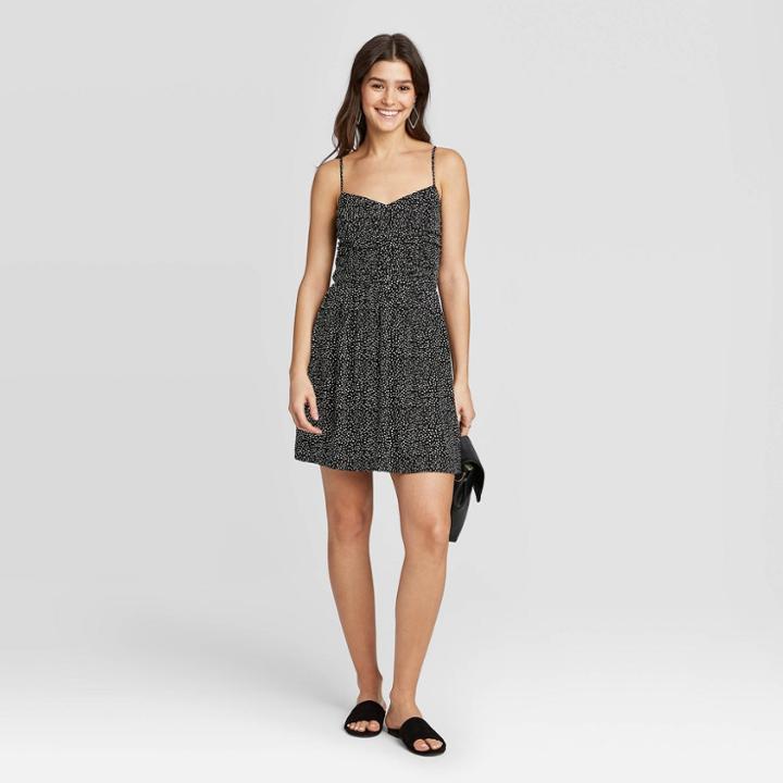 Women's Polka Dot Sleeveless Ruched Front Dress - Xhilaration Black