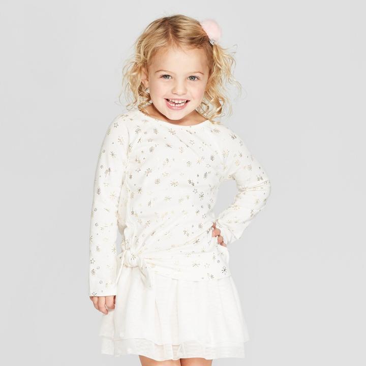 Toddler Girls' Foil T-shirt - Cat & Jack Cream