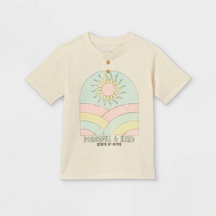 Toddler Boys' 'peaceful & Kind' Short Sleeve T-shirt - Art Class Cream