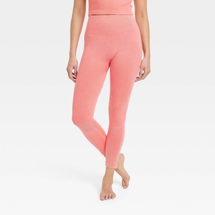 Women's High-rise Ribbed Seamless 7/8 Jeggings - Joylab Coral Pink