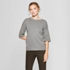 Women's Short Sleeve Pearl Embellished Pullover Sweater - A New Day Gray