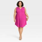 Women's Plus Size Sleeveless Smocked Button-down Dress - Knox Rose Berry Punch