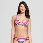 Women's Striped Shell Strappy Cross Back Push-up Halter Bikini Top - Shade & Shore Multi Stripe 36d,