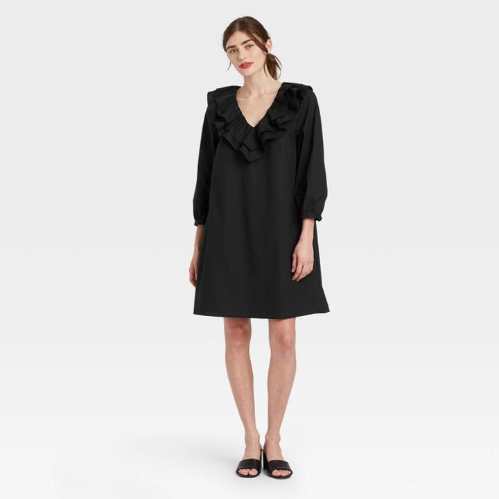 Women's Balloon Long Sleeve Dress- Who What Wear Black
