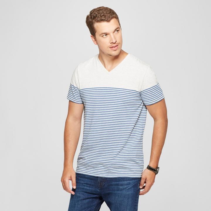 Men's Striped Standard Fit Short Sleeve V-neck T-shirt - Goodfellow & Co Riviera Blue