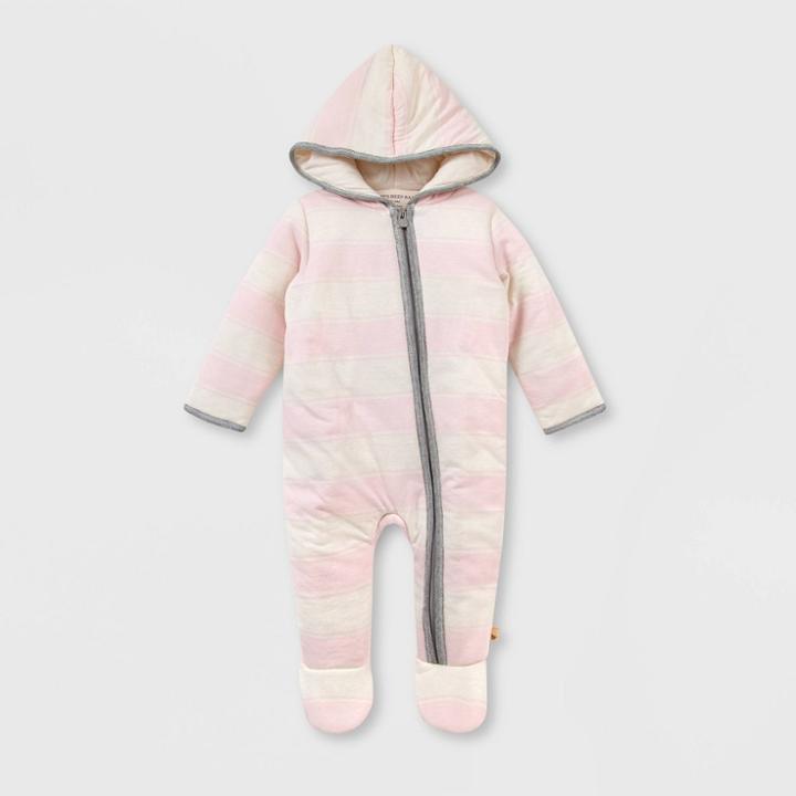 Burt's Bees Baby Baby Girls' Organic Cotton Rugby Peace Striped Bunting Jumpsuit - Blossom Newborn, White