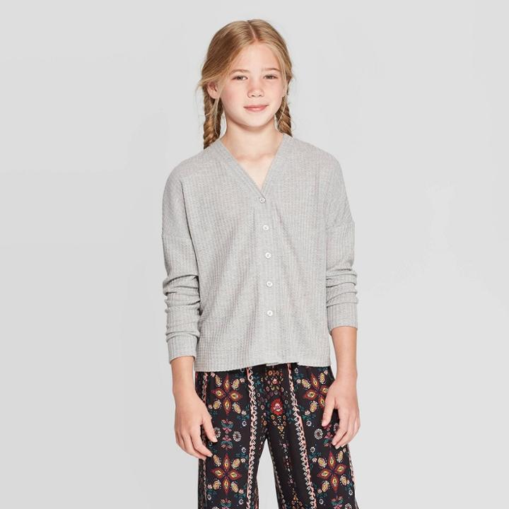 Girls' Long Sleeve Cardigan - Art Class Gray
