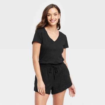 Women's Slim Fit Short Sleeve V-neck T-shirt - Universal Thread Black
