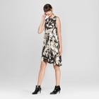 Women's Floral Print Sleeveless Draped Asymmetric Dress - Prologue Black/white