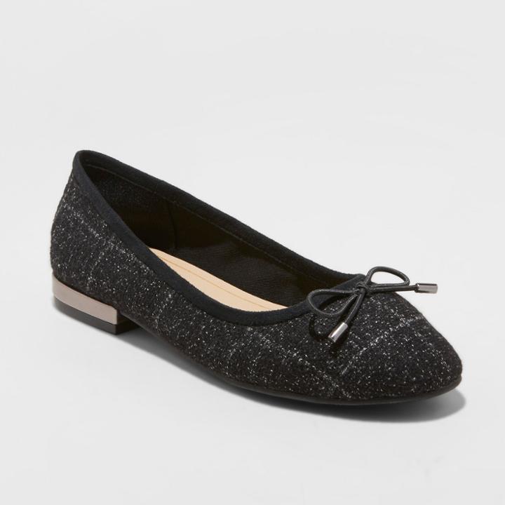Women's Annalyn Microsuede Bow Ballet Flats - A New Day Black