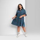 Women's Plus Size Long Sleeve Shirtdress - Wild Fable Green Plaid