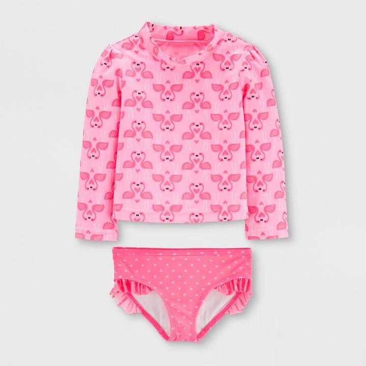 Baby Girls' 2pc Long Sleeve Flamingo Rash Guard Set - Just One You Made By Carter's Pink 9m, Girl's, Pink/pink