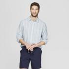 Men's Striped Long Sleeve Linen Cotton Button-down Shirt - Goodfellow & Co Horizon Blue