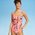 Women's Knotted Keyhole One Piece Swimsuit - Sea Angel Coral Floral Xs, Women's, Orange